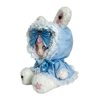 Prêt à être expédié maintenant : Peluche Ours Lolita Mengqi Bleu & Blanc, Adorable Poupée en Peluche avec Nœud et Dentelle pour Collectionneurs
