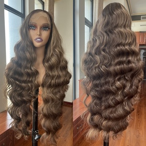 <span class=keywords><strong>Parrucca</strong></span> sintetica in pizzo frontale 6x13 per donna <span class=keywords><strong>nera</strong></span> Highlight Body Wave capelli lunghi sciolti in pizzo profondo trasparente senza colla - Product Image 2