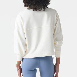 Sweat-shirt de sport pour femme OEM, col montant à 1/2 zip, coton et élasthanne, avec poche latérale cachée, ourlet ajustable - Product Image 4