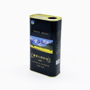 Boîte en fer blanc de 1,2 litre de qualité alimentaire pour huile comestible, rectangulaire, pour huile d'olive, avec couvercles en plastique et impression offset - Product Image 2