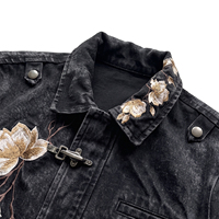 Veste en jean vintage délavée personnalisée pour homme avec broderie florale, manteau en toile épaisse avec fermoir de pompier, veste de travail de type marin ou charpentier