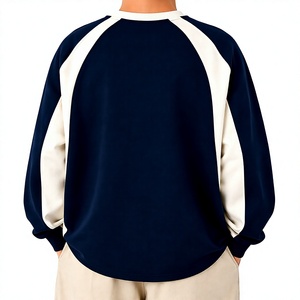 Premium unisex <b>Navy</b> Blue Cream Contrast Sweatshirt Long Sleeve Crew Neck Casual Sports Pullover Streetwear Training <b>Top</b> - Product Image 3