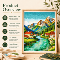 Kit de Peinture Diamant KS Craft : Paysage Hivernal de Village Montagneux Imprimé, Toile Carrée, Perles Écologiques, DIY, Ambiance Neige Confortable