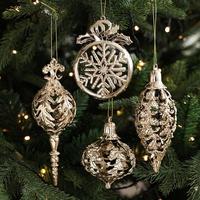 Ornements de Noël suspendus en plastique plaqué or, formes variées, style vintage, pendentifs pour sapin, décorations flocon de neige, pour aménagement de fêtes