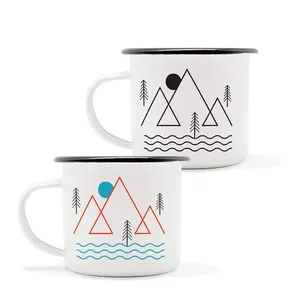 Enamel Camping Mug Set 350ml 16 Ounce Colourful Metal Enamel Coffee Tea Cups Mugs for Camping Hiking Backpacking