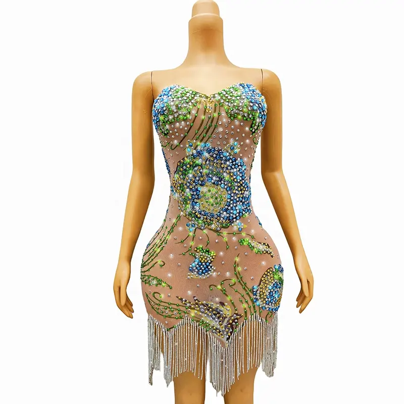 Luxo Casual Bling Sequin Vestidos Mulheres Formal Rhinestone Prom Dress
