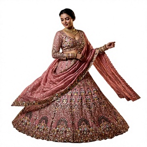 Lehenga Choli de Lujo Color Rosa Empolvado con Bordado, Trabajo Pesado de Lentejuelas Zari, Traje de Boda Indio, Ghagra Choli Nupcial, Ropa de Fiesta Pakistaní - Product Image 1