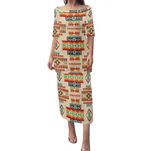 Samoan Puletasi Polynesian Tribe Kleidung Stammes kultur Muster Benutzer definierte Vintage Frauen Zweiteilige Insel Stil Kleid Set Drop Ship