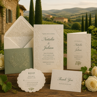 Blindgeprägte Hochzeitseinladung im Toskanischen Wein- und Zypressenstil, Elegante Klassische Maßgefertigte Blindgeprägte Einladung