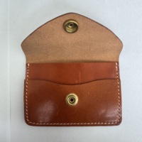 Dompet Kartu Kulit Asli Buatan Tangan Vintage Berlapis Lilin, Kulit Sapi Asli, Kancing Kuningan, Jahitan, Dompet Mini Pendek Portabel Pria & Wanita