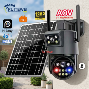 Caméra solaire AOV 4K 12MP 4G <span class=keywords><strong>SIM</strong></span> avec alarme IA, double objectif, panoramique/inclinaison, micro intégré, audio bidirectionnel, suivi humain, vision nocturne, installation facile - Product Image 1