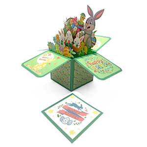 Carte d'invitation d'anniversaire 3D adorable lapin pop-up avec enveloppe, papier à lettres, découpe, impression, vernis mat - Product Image 3