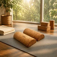 Rouleau de liège naturel demi-ronde D100x300mm, base plate antidérapante pour yoga, équilibre, massage, logo personnalisé, vente en gros, marque TIANLEI
