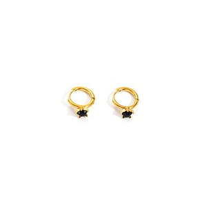 PVD Gold Plated 316L Stainless Steel Hoop <b>Earrings</b> With <b>Black</b> Stone <b>Studs</b> For Women Fashion Jewelry - Product Image 1
