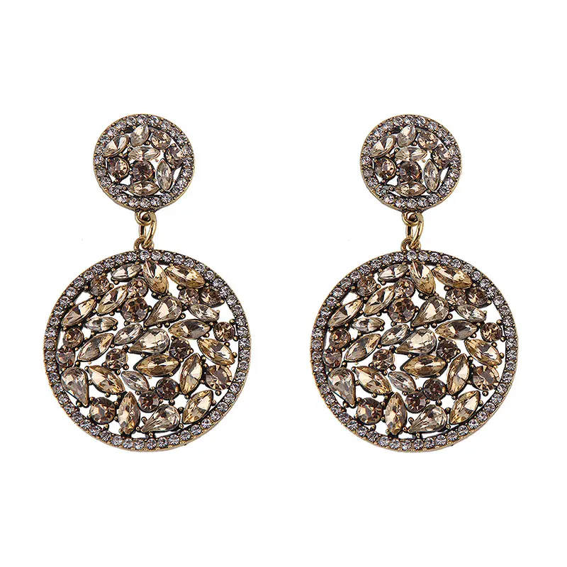 Hot Sale Trendy Luxury Round Crystal Earrings Super Flash Dangle Drop Earrings for Women Girls