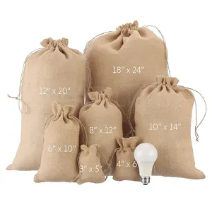 Sacs de rangement pour fruits secs de Noël en jute naturelle réutilisable de tailles multiples avec cordon de serrage