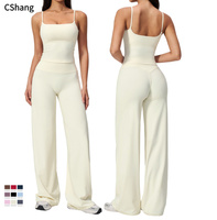 Ensemble 2 pièces pour femme, grande taille, couleur unie, respirant, avec soutien personnalisable du logo, pour le sport, la course, le yoga, comprenant un débardeur et un pantalon large