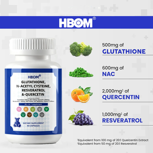 อาหารเสริมต้านอนุมูลอิสระ OEM กลูตาไธโอน <span class=keywords><strong>NAC</strong></span> เรสเวอราทรอล เควอเซติน ออลอินวัน 60 แคปซูล - Product Image 4