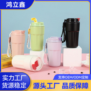 Stainless Steel <b>Insulated</b> <b>Mug</b> Octagonal Rhombus Shape 304 Coffee Travel With Carrying Strap Portable For Outdoor Use - Product Image 5