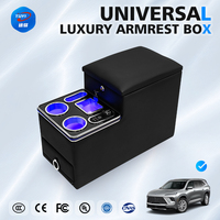 Boîte d'accoudoir arrière verrouillable en cuir PU avec double porte-gobelets et éclairage LED pour modèles Chevrolet, Ford, Kia, Buick, Hyundai SUV