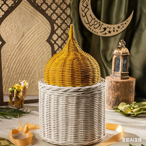 وصول جديد: سلة هدايا وتخزين من الخيزران الطبيعي المصنوع يدويًا بتصميم قبة مسجد لديكور المنزل وهدية للأصدقاء - Product Image 1