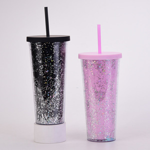 Nouvelle tasse à double paroi de 24 oz pour hommes et femmes, avec <span class=keywords><strong>paillettes</strong></span> brillantes, tasse à eau créative avec paille, style européen - Product Image 4
