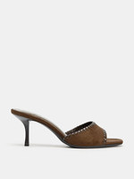 ZA2026 Nouvelles Chaussures Femme Printemps-Été Marron Rétro à Bordure Carrée, Talon Haut, Mules Amincissantes à Bout Ouvert