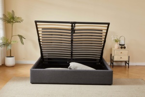 Letto Moderno Imbottito con Contenitore Idraulico, Testiera Trapuntata in Tessuto Grigio Scuro, Misura King/Queen - Product Image 3