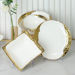 Gold Edged Ceramic Tableware Home Western Food Plate Steak Fruit Salad Bowl Luxury <b>Dinnerware</b> <b>Set</b> Wedding Restaurant Dishes - Product Image 4