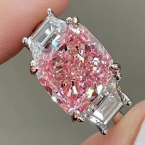 5.29 Ct Lab-grown Diamond Cushion Cut VS2 IGI SH Fancy Pink Ring Engagement Ring Trinity Setting