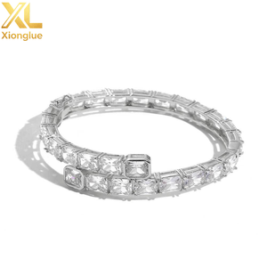 Bracelet Baguette en Zircon et Diamant Unisexe, Bracelet de Luxe Sertie de Cristaux pour Femme, Bijoux Plaqué Argent - Product Image 2