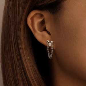 CANNER Fashion Jewelry 925 Sterling Silver Marquise CZ Double <b>Chain</b> Drop Tassel Flat Back Piercing <b>Earrings</b> Women - Product Image 6