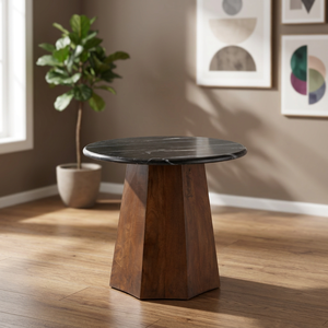 Wholesale Mango Wood and Marble Side Table with Black Finish for <b>Bedroom</b> Dining Living Room - Product Image 2