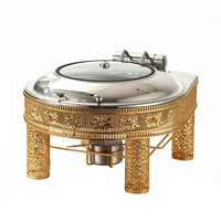 Réchaud de buffet rond FLEY 6L en acier inoxydable non revêtu, chauffe-plats hydraulique pour mariages, fêtes et banquets
