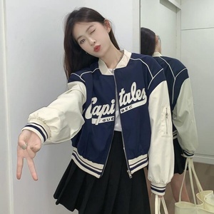 Deeptown Harajuku Fashion <b>Cropped</b> Baseball <b>Jacket</b> Women Oversized Zipper Korean Streetwear Long Varsity <b>Jackets</b> Autumn Cotton - Product Image 4