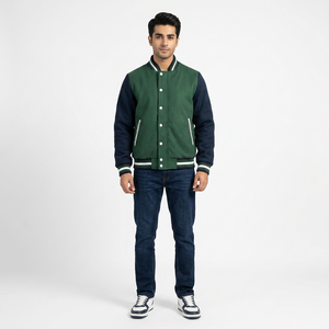 Custom 100% Cotton Fleece Stand Collar Breathable Winter <b>Baseball</b> University College Varsity <b>Jacket</b> with Front Logo <b>for</b> <b>Men</b> - Product Image 1