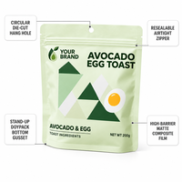 Sachet Mylar vert mat personnalisé avec logo, à fond plat, trou de suspension et fermeture éclair, qualité alimentaire 200g, pour ingrédients de boulangerie et snacks