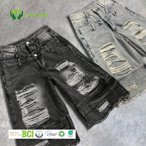 กางเกงยีนส์ขาสั้นเอวสองชั้นสำหรับผู้ชายกางเกงขาสั้นผ้ายีนส์ทรงหลวมใส่ทำงานขายาว - Product Image 1