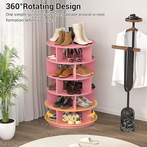 Étagère à chaussures rotative rose rotative à 360 degrés rotative circulaire rotative pour salon armoire de rangement armoires à chaussures rotatives - Product Image 3