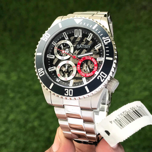 도매 SATSIY GW0488G1 남성 비즈니스 스포츠 시계 블랙 스켈레톤 포인터 다기능 크로노그래프 광택 스테인리스 스틸 - Product Image 3