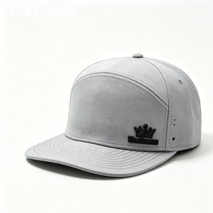 Custom Logo 6 Panel Structured <b>Flat</b> Brim Hat Wholesale Bulk Rubber Patch Grey <b>Cap</b> With Laser Cut Holes Manufacturer - Product Image 1