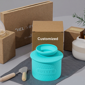 Silicone Butter Dish with Knife Ceramic Base Air-Tight <b>Storage</b> <b>Container</b> European Farmhouse Style Kitchenware Set Gift - Product Image 1