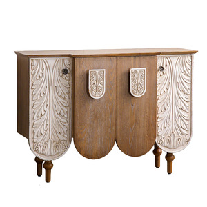 French Style Solid <b>Wood</b> Embossed <b>Sideboard</b> Distressed Paint Storage Cabinet Entryway Furniture - Product Image 2
