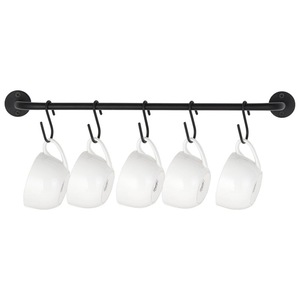 Wall-mounted mug holder, modern metal design, with 5 mug hooks for storing cutlery and <b>teacups</b>. - Product Image 5