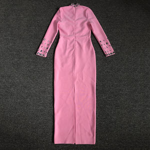 C3613 pronto per la spedizione abito Midi <span class=keywords><strong>rosa</strong></span> lavorato a <span class=keywords><strong>maglia</strong></span> da donna con maniche lunghe e perline abito da festa da donna - Product Image 6