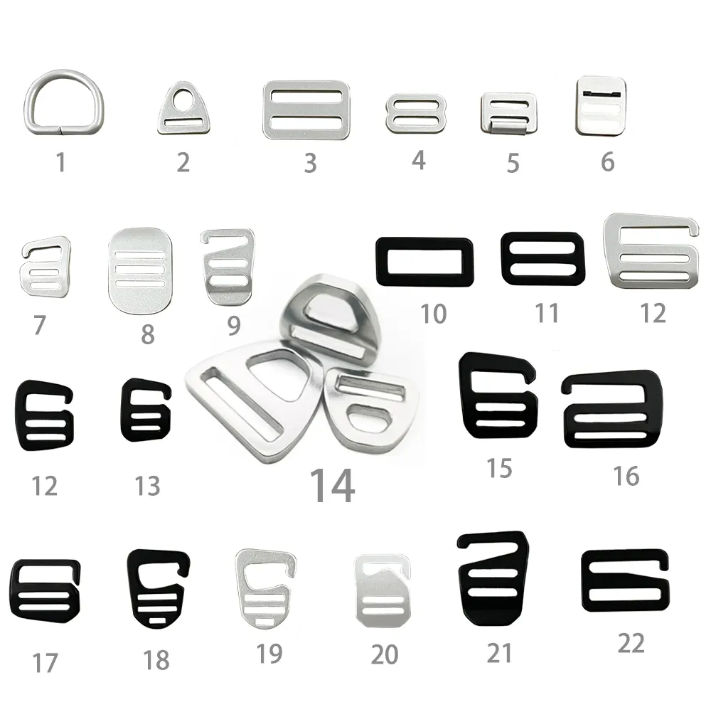 Customized Silver Aluminum D Ring Triangle Slider Strap D Buckle G Shape Buckle 9 Shape Buckle For Dog Collar/Harness/Pet Leash