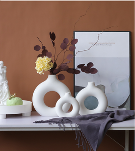 Ceramica bianca moderna casa rotonda pampa opaca vasi di fiori minimalista cena di nozze salotto ufficio tavolo decorativo <span class=keywords><strong>vaso</strong></span> - Product Image 5