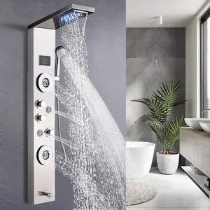 Dusch paneel Badezimmer Wand montage Edelstahl Wasserfall schwarz Dusch kopf Säule Set Turm Massage Jets LED Dusch paneele