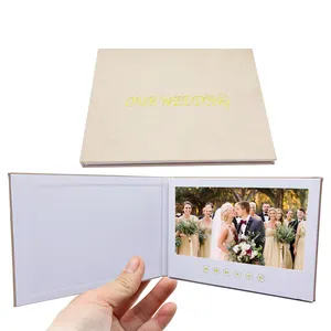 热卖奢华亚麻装订7英寸周年结婚照片屏幕液晶书籍