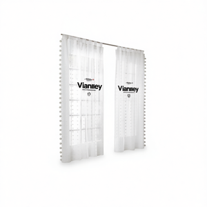 Rideaux Translucides Longs Vianney avec Pompons, Ensemble de 2 Pièces en Chiffon Longueur Totale - Product Image 1